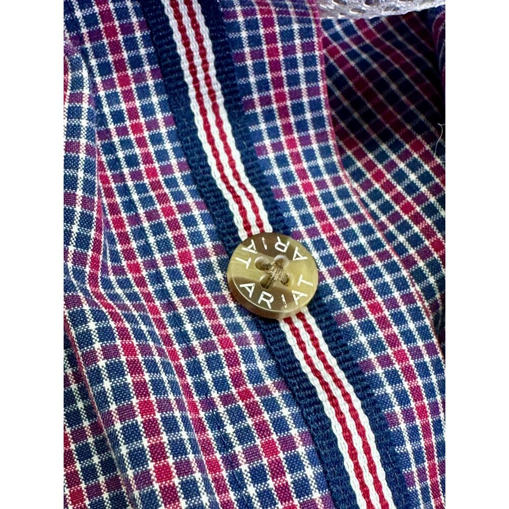 Ariat Pro Series Red White & Blue Plaid Button Up Western Shirt Men's XL - Picture 6 of 14
